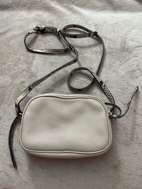 Banana Republic Women's Cream Pebbled Leather Bag with Snake-Print Strap